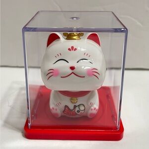Solar Lucky Cat with fish Waving Arm Solar Toy-white ,2.5” Tall,New!